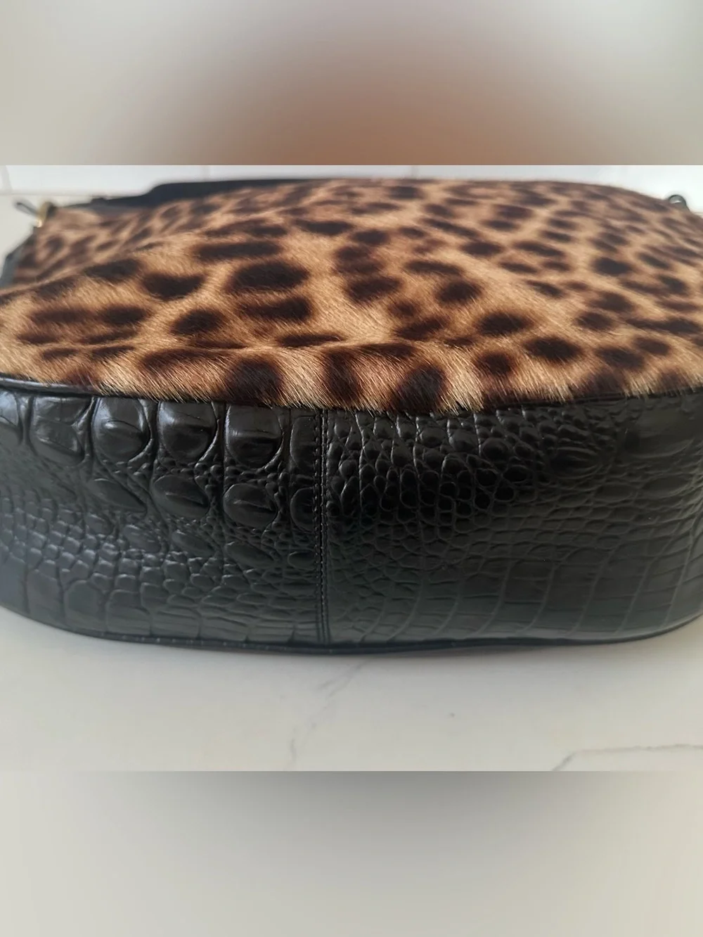 Brahmin Kathleen leopard print calf hair hobo leather bag